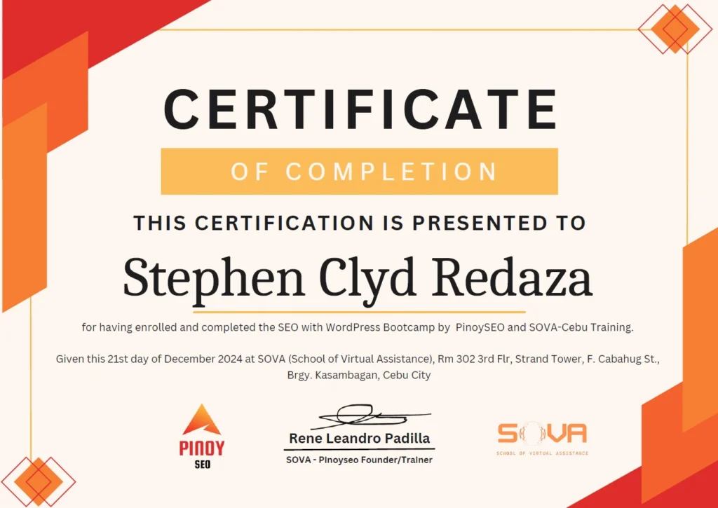 Stephen Clyd Redaza Certificate Of Completion